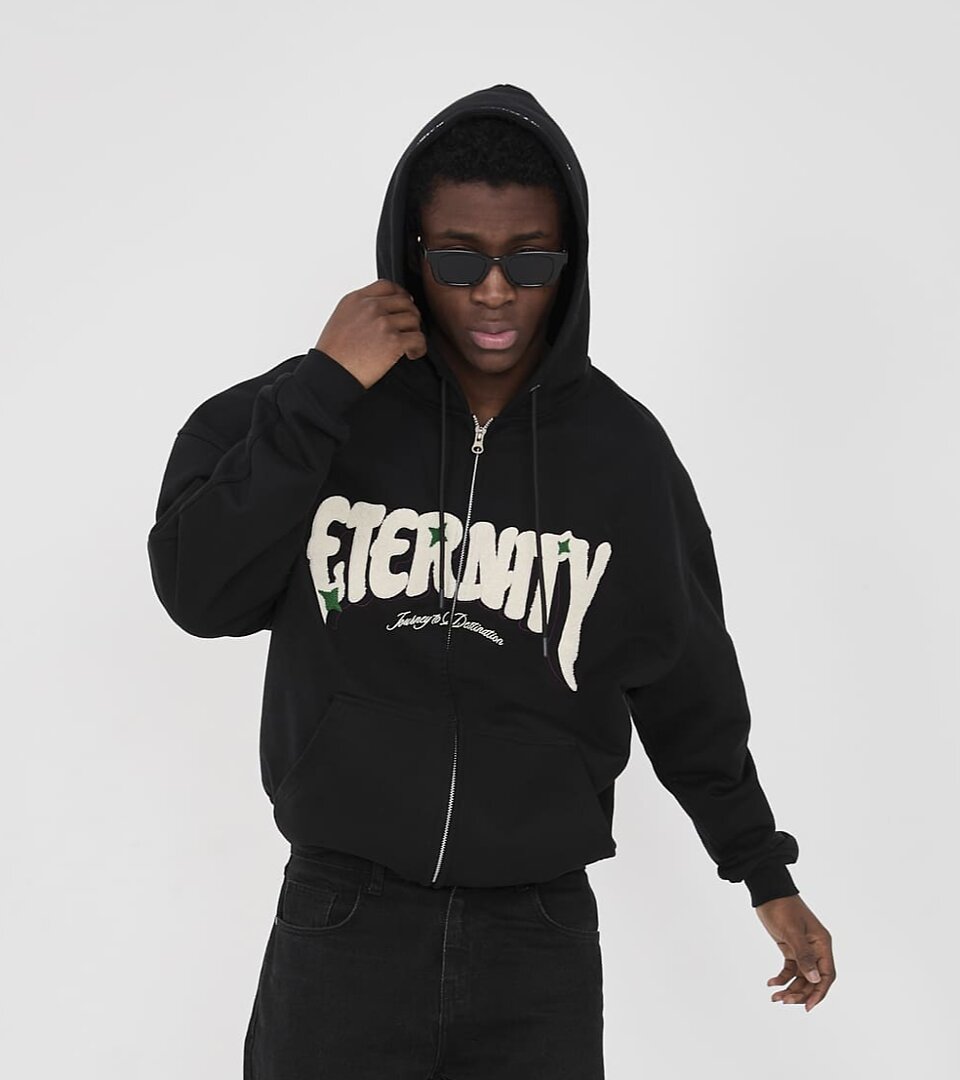 model in hoodie